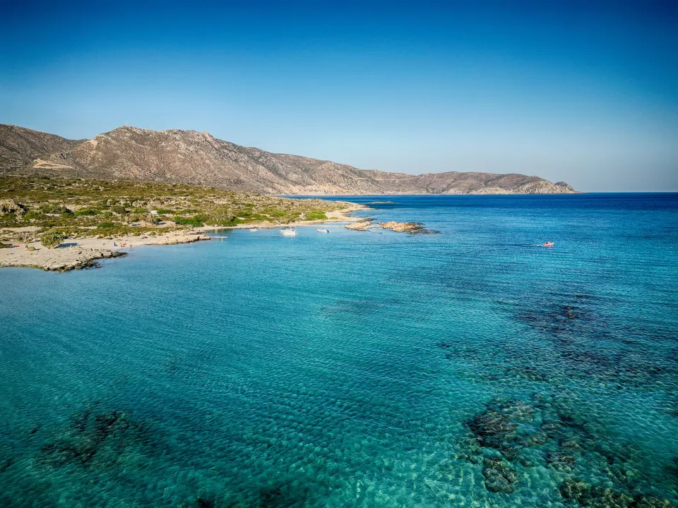 Vue panoramique sur Elafonisi depuis les dunes, Crète